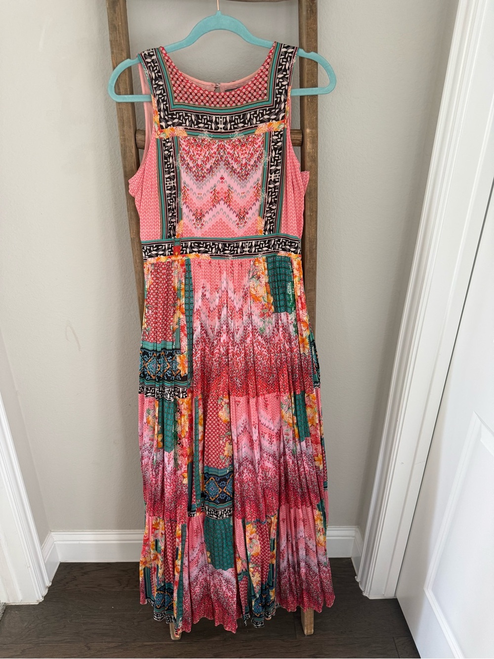 Anthropologie Pink Patchwork Boho Maxi Dress
